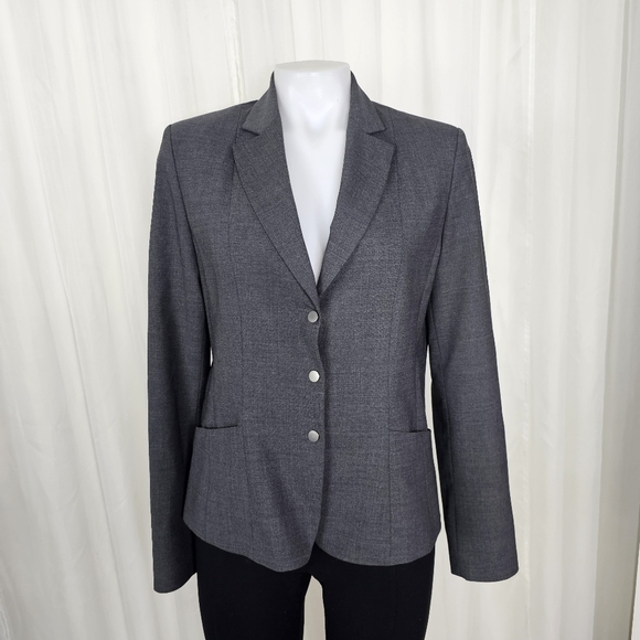 Elie Tahari snap button two-tone gray wool blazer size 8 - Picture 4 of 14